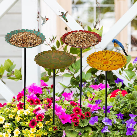 DREAMSOUL flower bird bath set with metal stakes, ideal for birdwatching and garden decor.