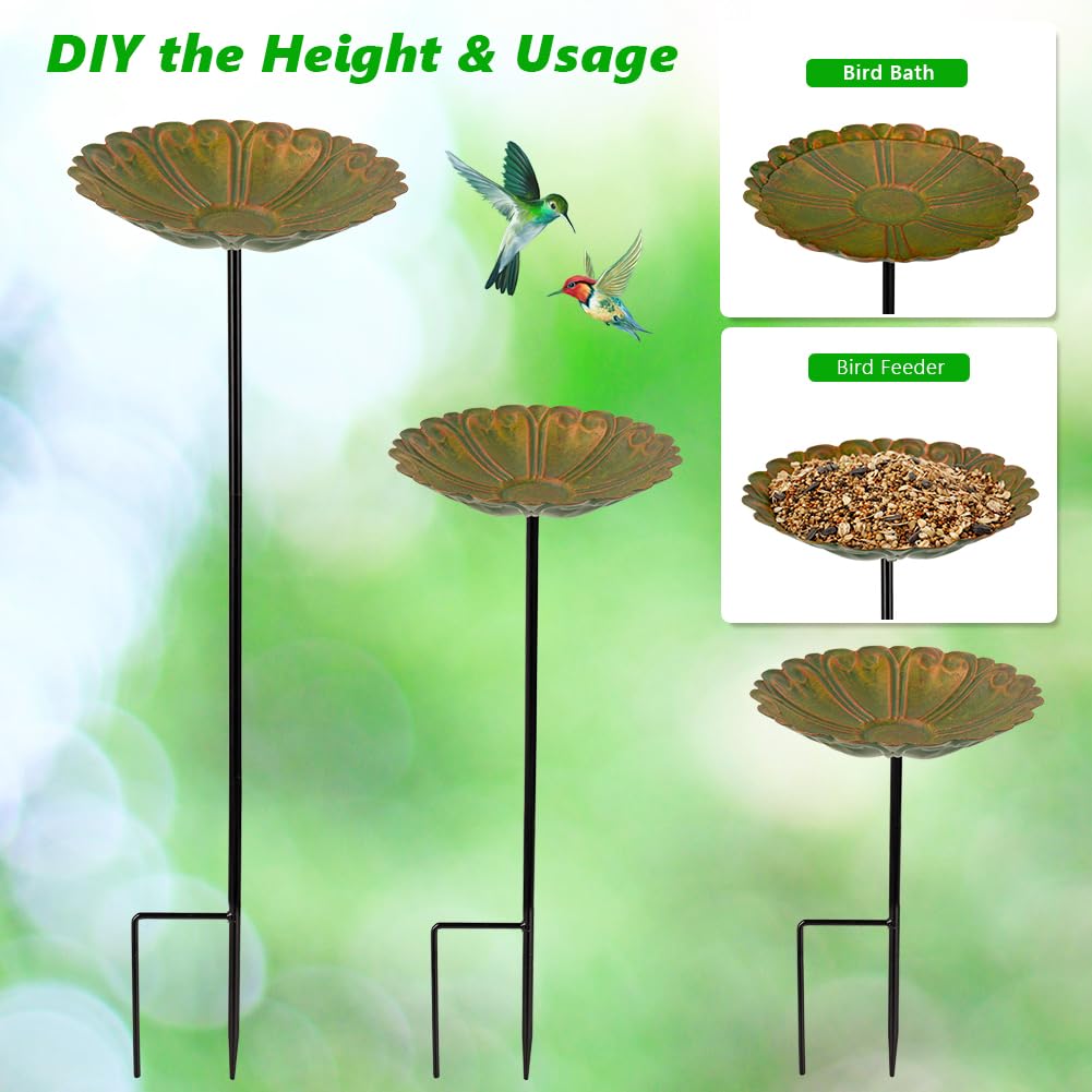 DREAMSOUL metal bird bath stake demonstrates sturdy outdoor mounting for gardens.
