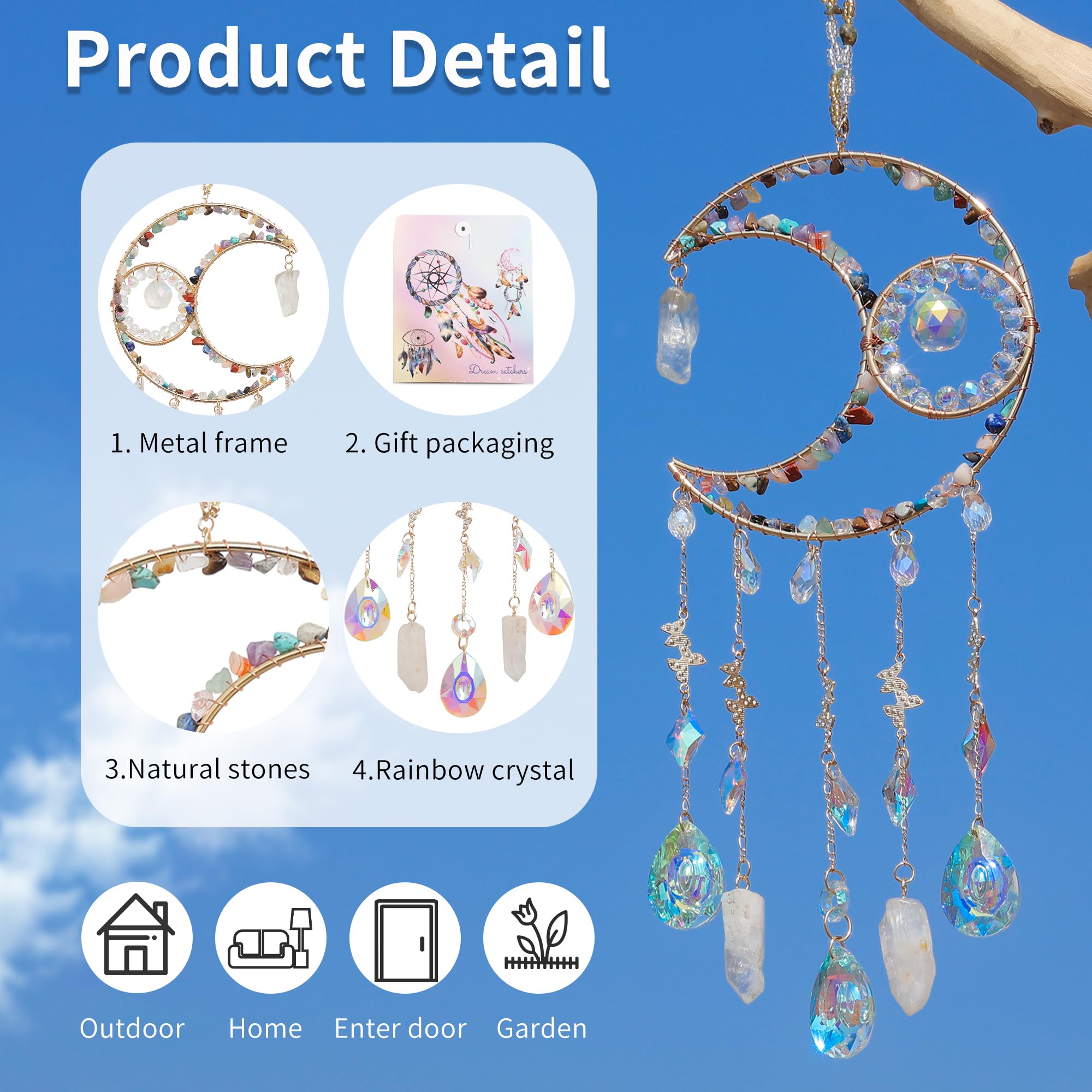 Dreamsum crystal moon ring decor brightens spaces with shimmering reflections on sunny days.