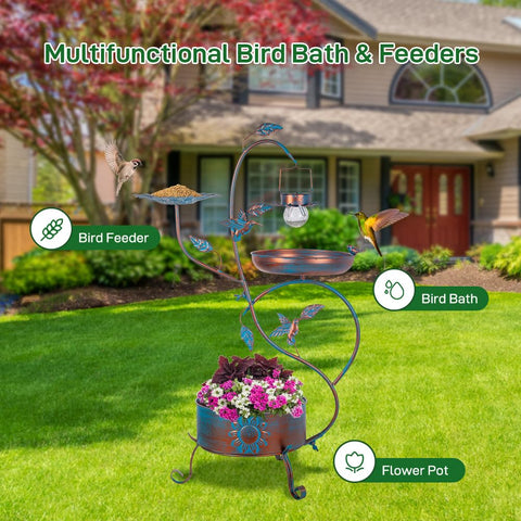Dreamysoul bird bath with solar lights provides gentle evening illumination for birds.