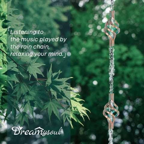 dreamysoul rain chain with bird cages creates soothing outdoor ambience with cascading water