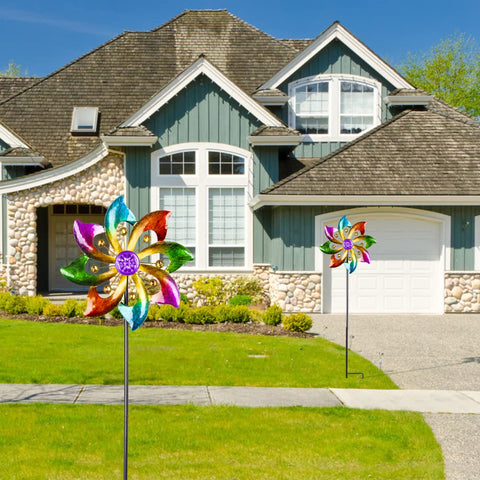 Dreamysoul kinetic rainbow yard spinner adds visual movement to outdoor spaces