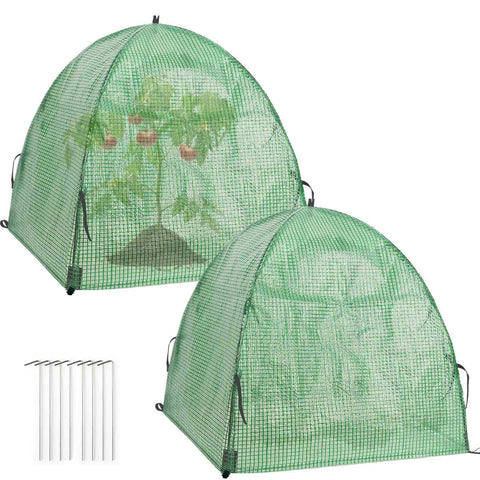 DredQcco 2-pack plant freeze protection cover with green grid shields shrubs from frost while letting light through.