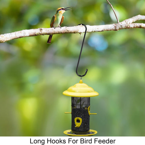 Dreecy long S hook holds garden tools neatly and accessibly.