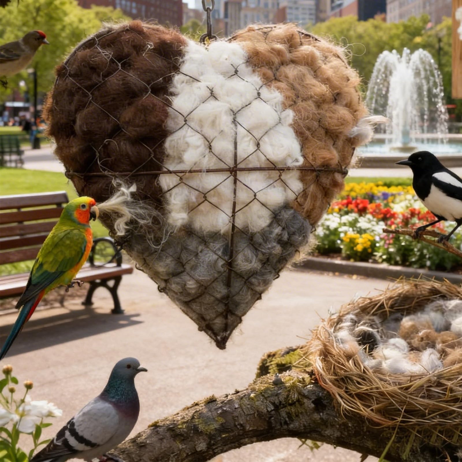 DREIKANTER alpaca nesting heart hanging on a branch inviting birds.