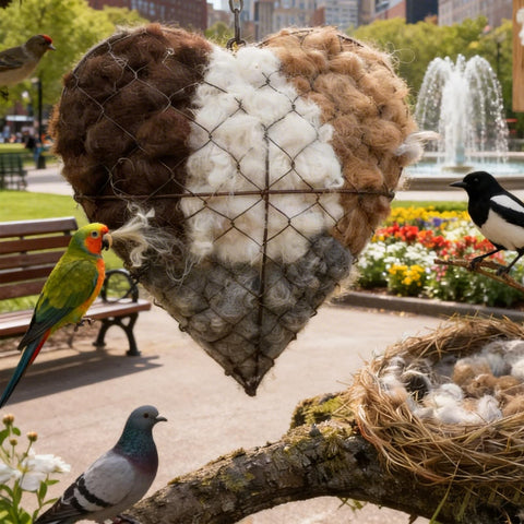 DREIKANTER alpaca nesting heart hanging on a branch inviting birds.