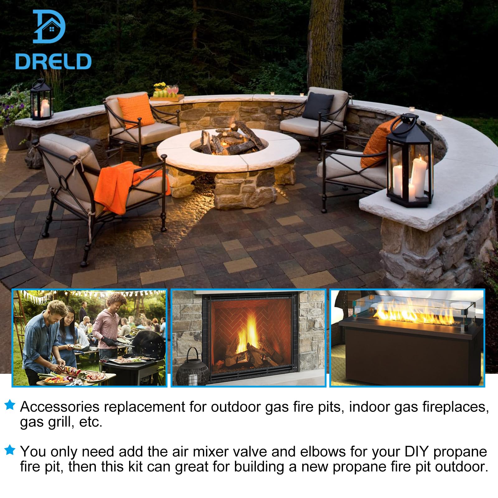 DRELD brass and stainless steel gas valve system designed for durable outdoor use.
