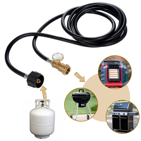 DRELD outdoor grill and stove setup with hose for extended reach