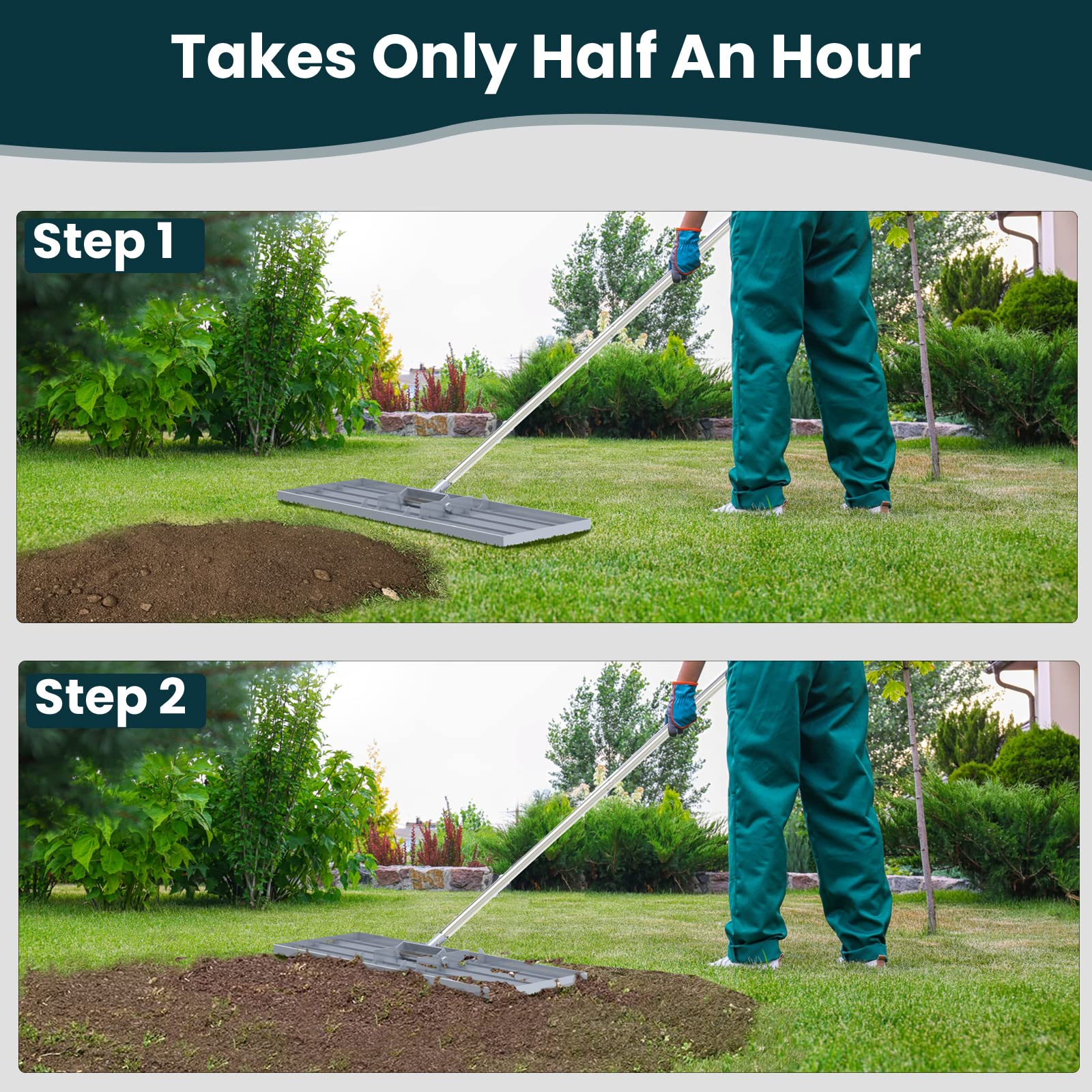 Kit includes gloves for safer topdressing and soil spreading.