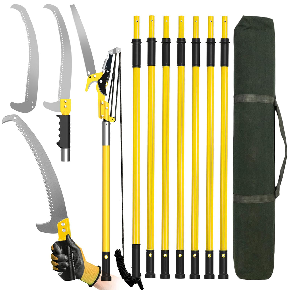 Dremmt pole saw 27ft extension enables safer high-branch pruning from ground.