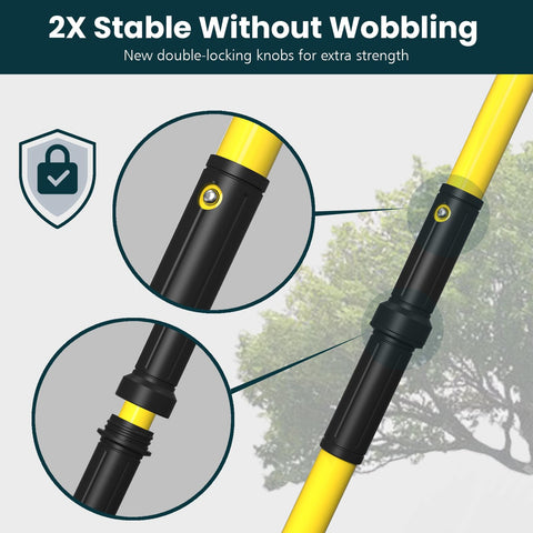 Dremmt dual-locking pole saw provides sturdy stability for tall branches.