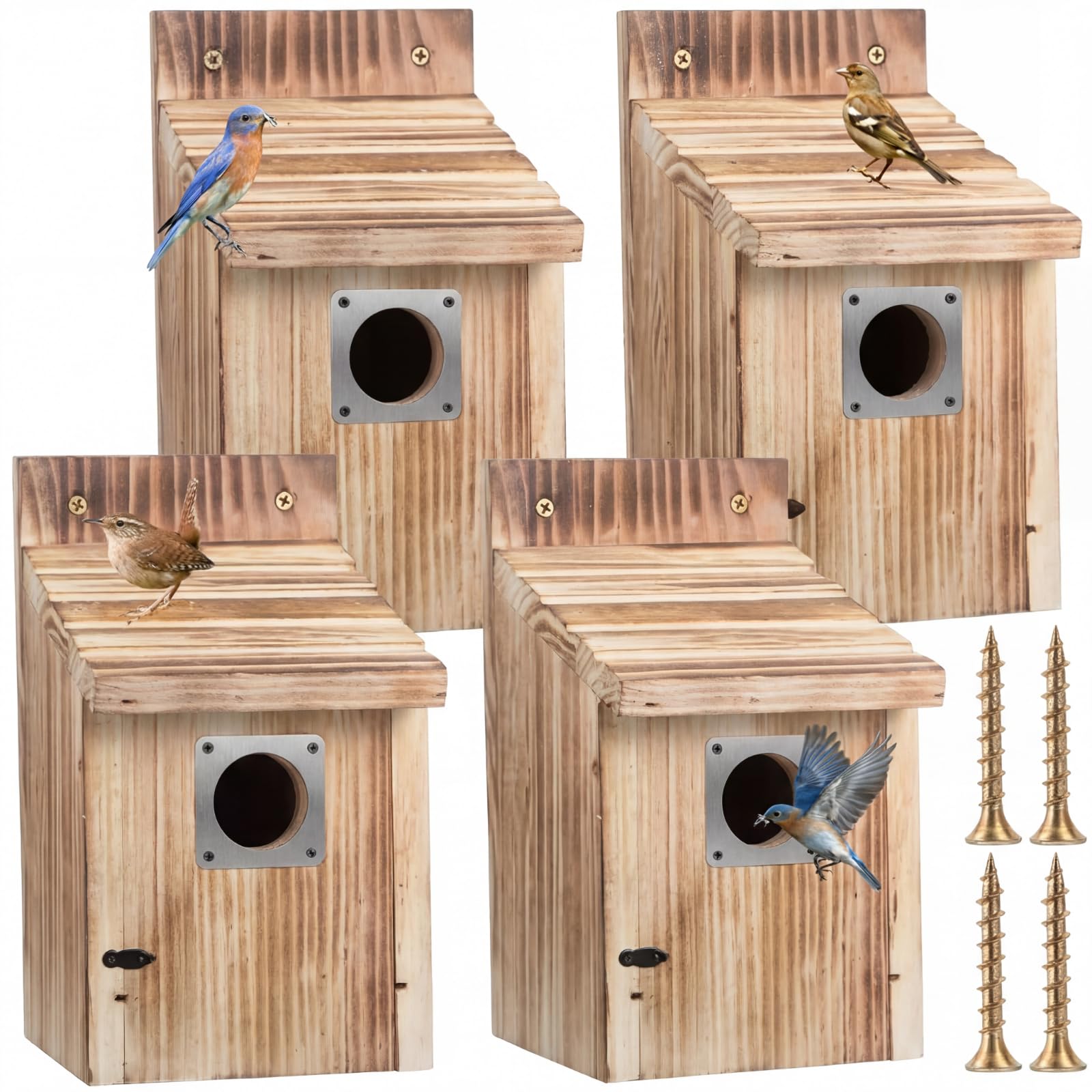 Dreyoo cedar bluebird box with entrance hole offers secure outdoor nesting for bluebirds.
