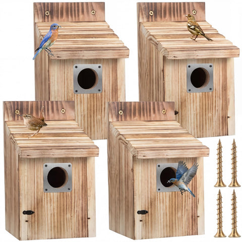 Dreyoo cedar bluebird box with entrance hole offers secure outdoor nesting for bluebirds.