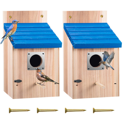Dreyoo Cedar Bluebird Box exterior view showing durable cedar craftsmanship outdoors.