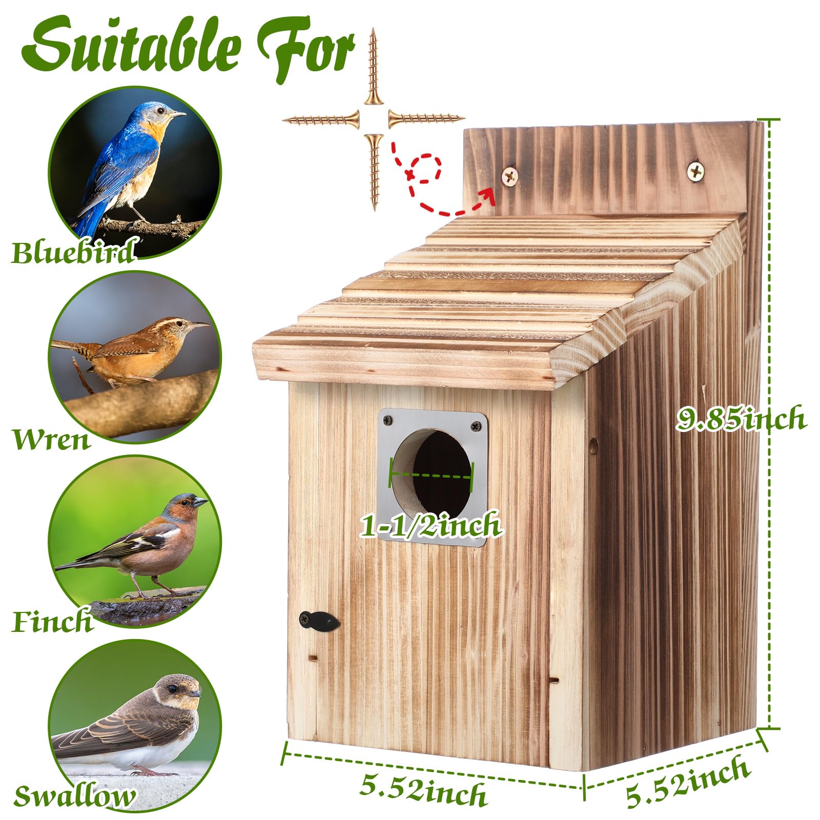 Dreyoo cedar bluebird box with metal predator guard protects fledglings outdoors.