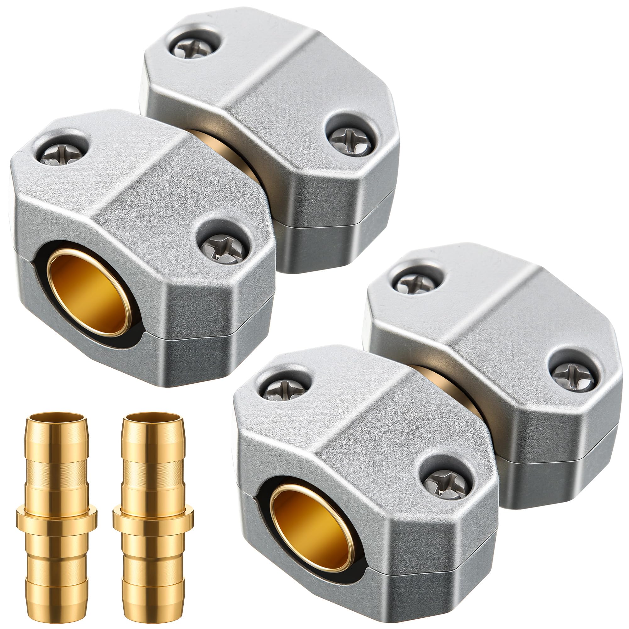 Dreyoo metal hose mender with aluminum body and brass connectors for durable garden repairs.