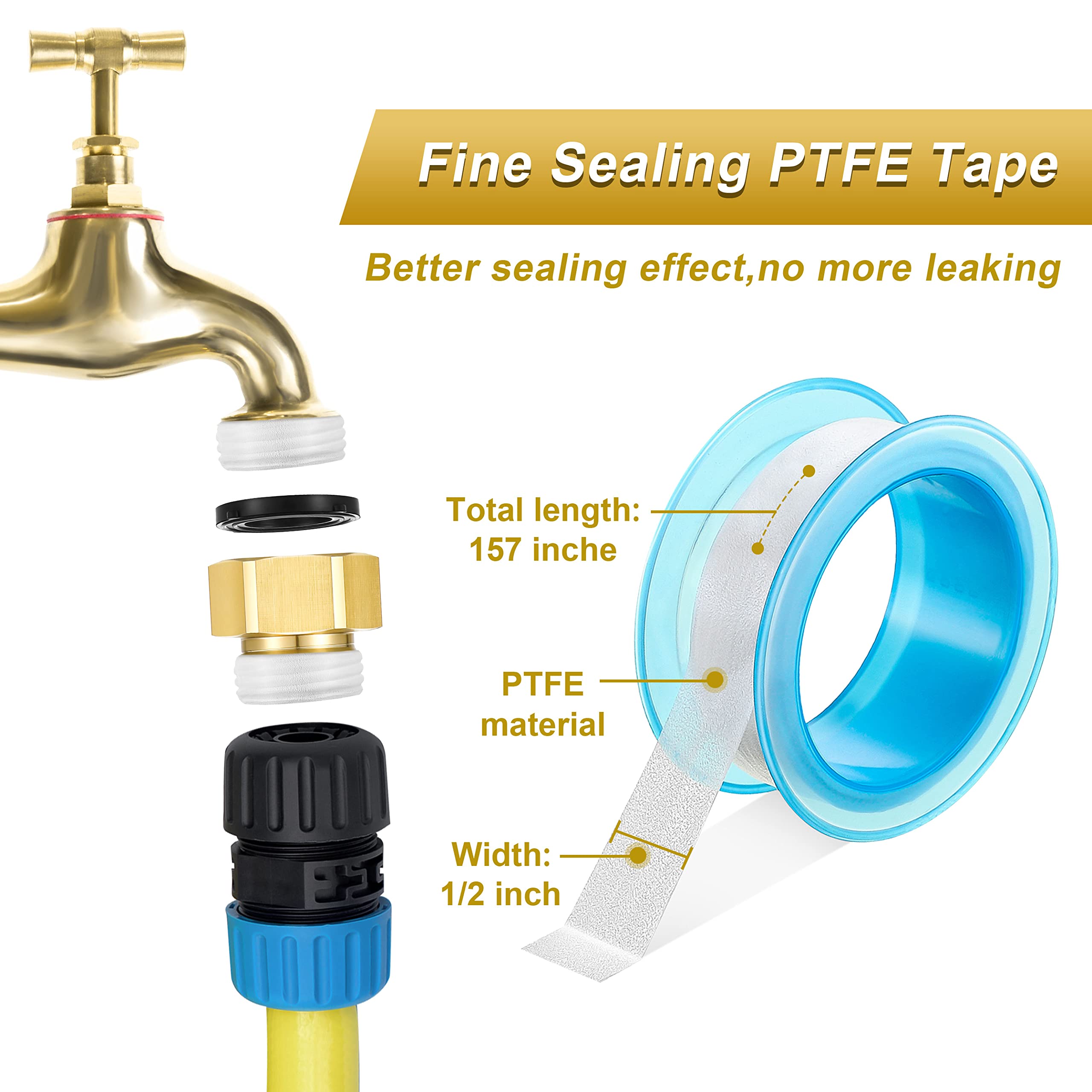 Dreyoo plumbers tape included for quick, airtight threading.