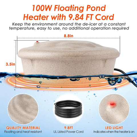 Dreyoo pond heater with 9.84-foot cord allows flexible, safe placement.