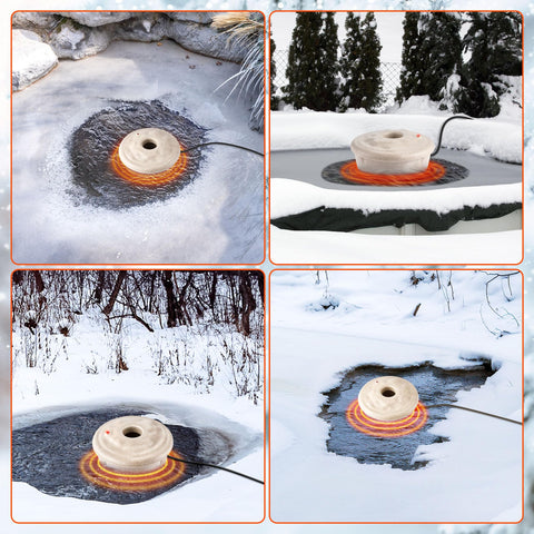 Dreyoo pond heater open ice vent supports safe gas release in winter.
