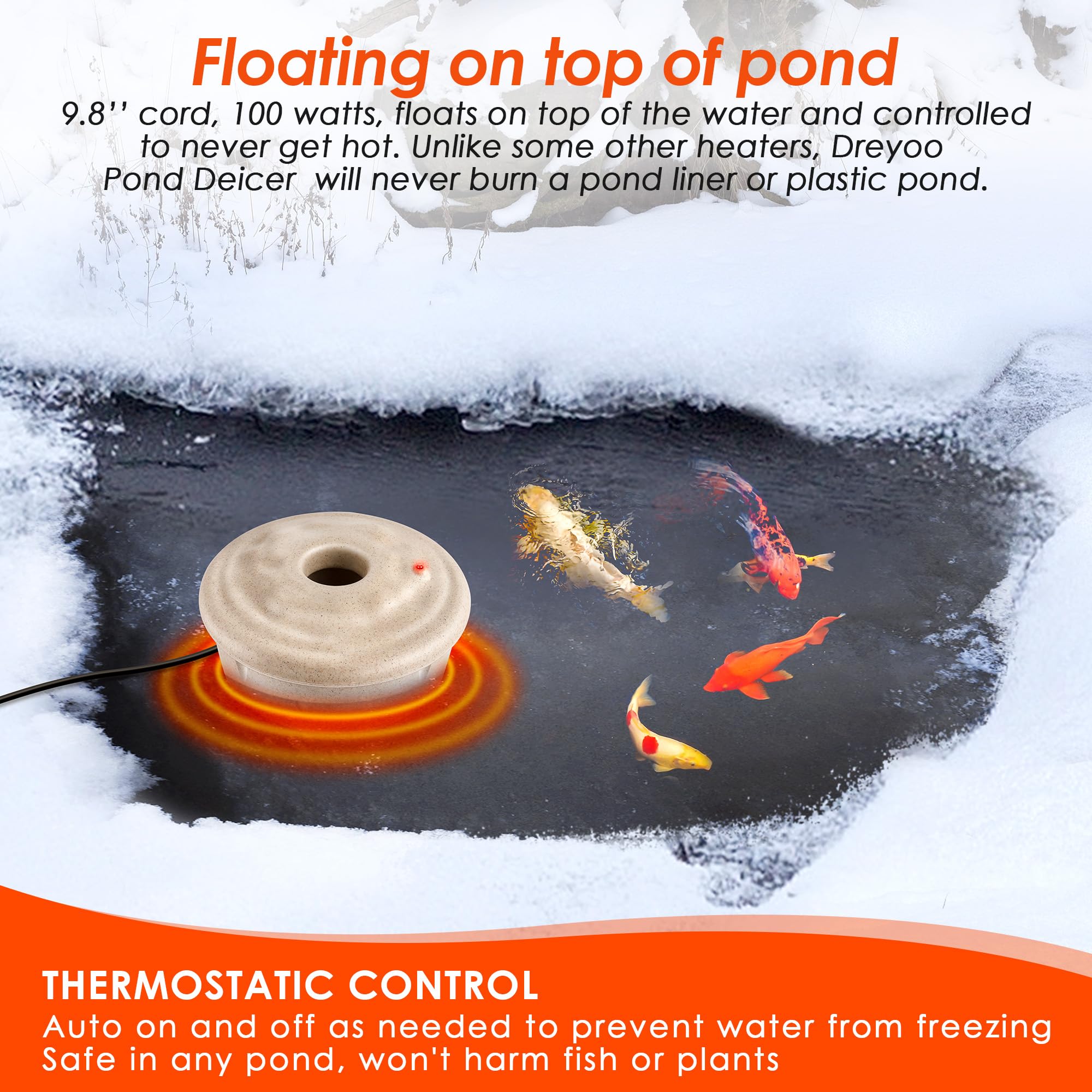 Dreyoo pond heater with thermostatic control maintains steady temperatures for reliable ice management.