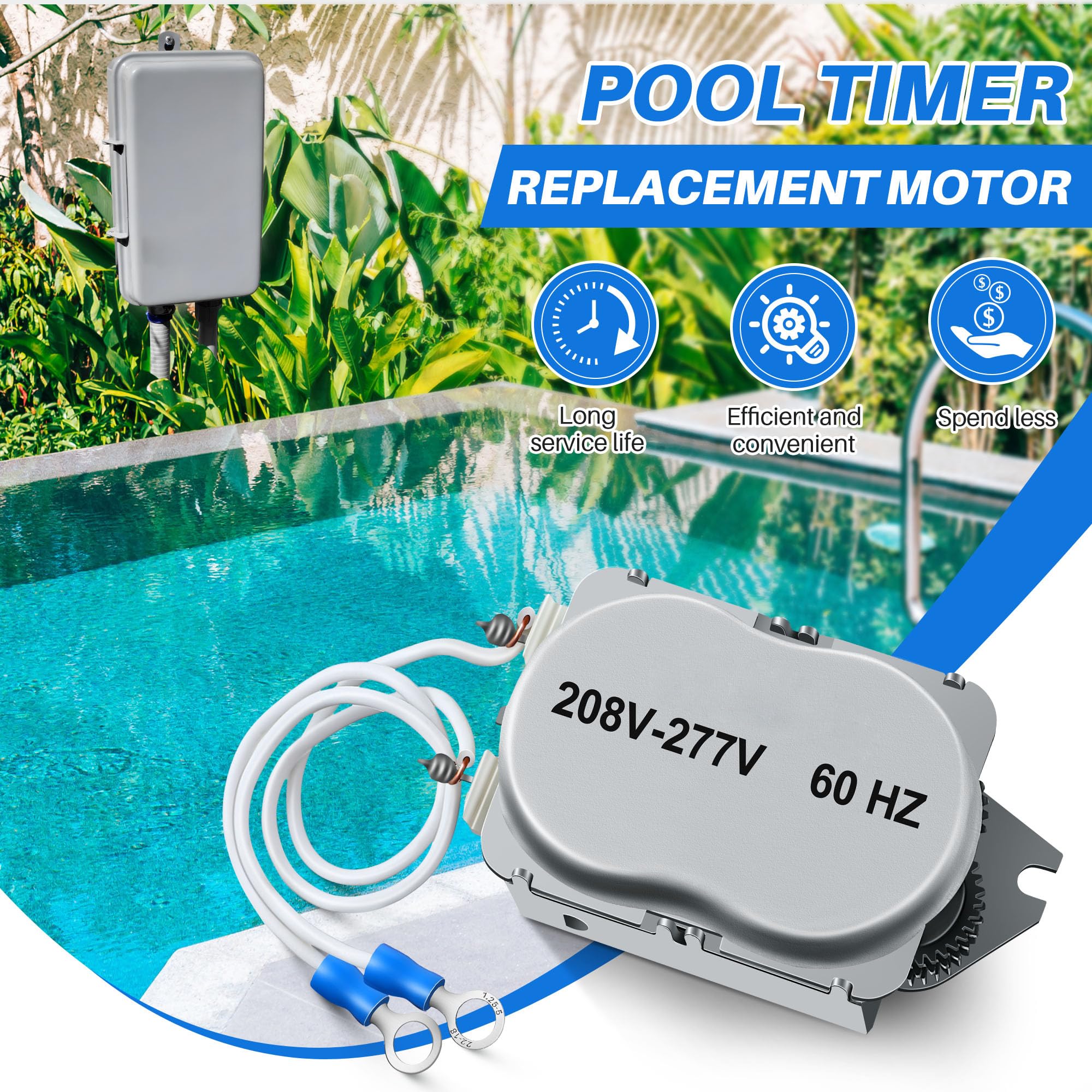 Dreyoo pool timer motor with 11-inch leads ready for wiring.
