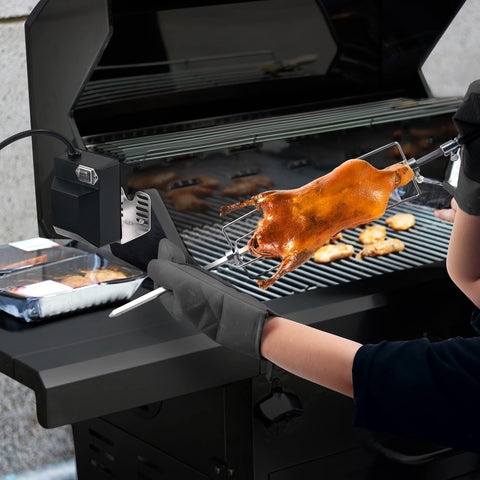 Dreyoo rotisserie supports capable of handling large cuts up to 20 lbs.