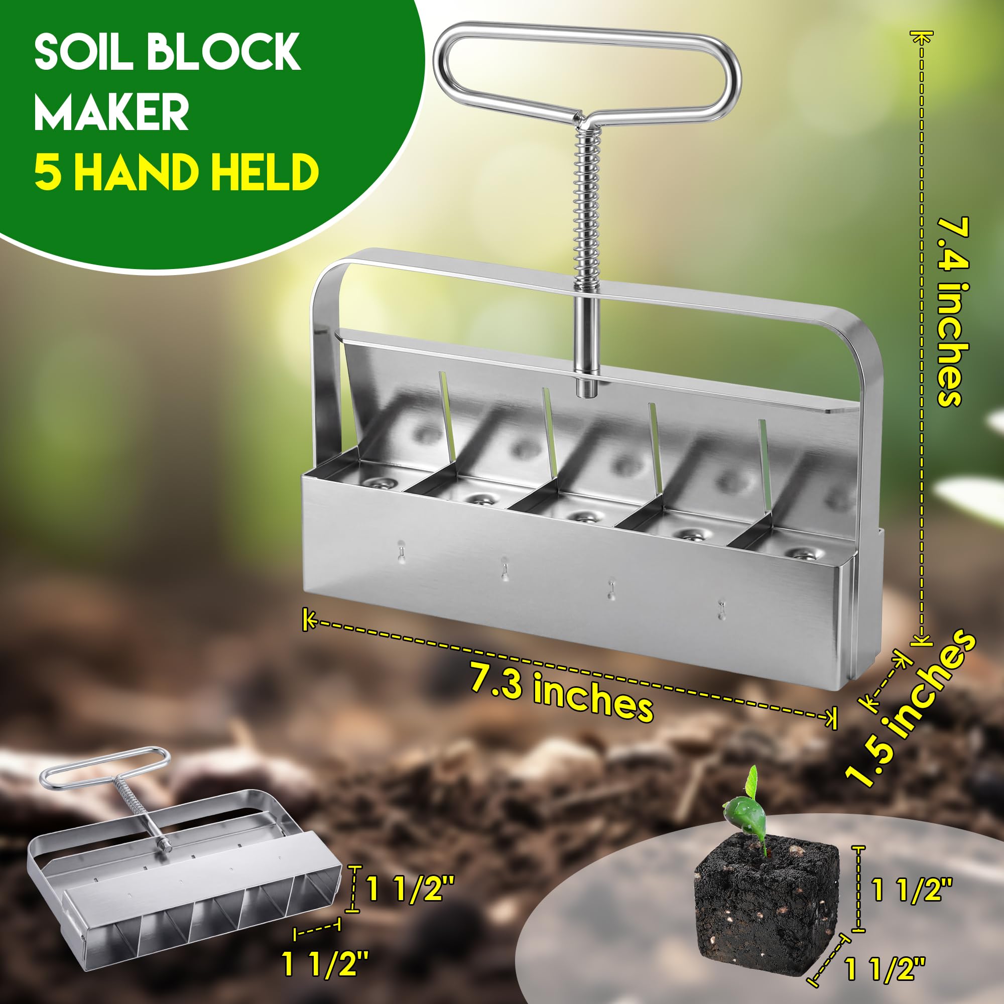 Dreyoo seed dispenser with five outlets for varied seed sizes