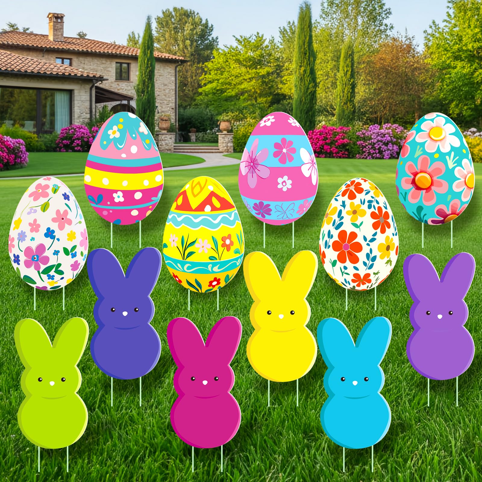 Drezimo Easter bunny stake 13-8in for prominent yard visibility and color