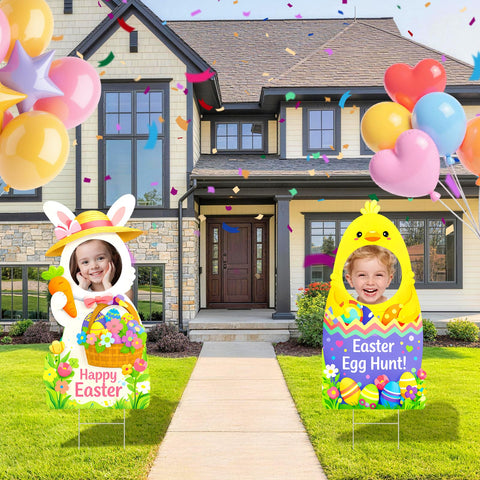 Two Drezimo signs arranged for cheerful spring decor and activities.