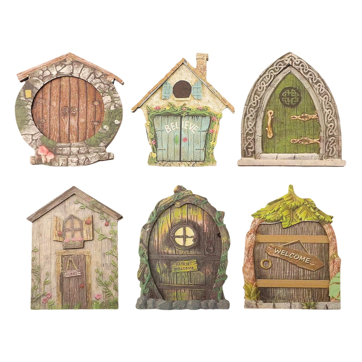 Drhomeam miniature fairy doors six pack wooden set for outdoor garden entrances and whimsy