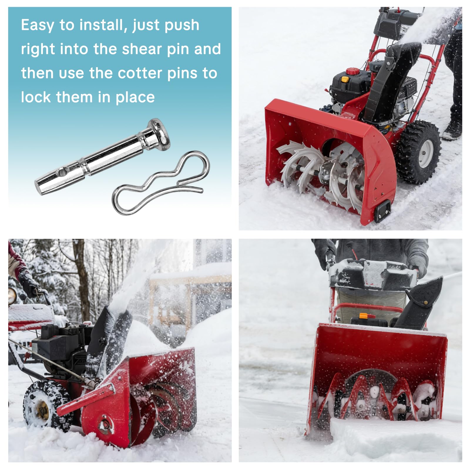 Drhomeam snowblower in use with pins installed for winter clearing.