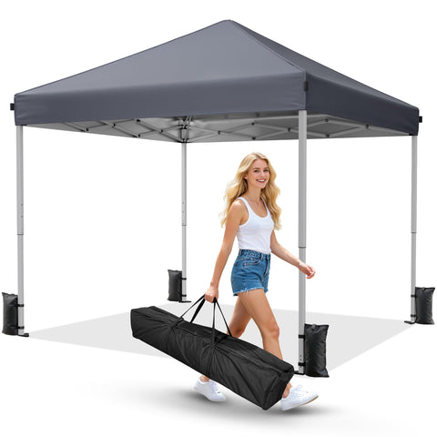 Driftalia 10x10 pop-up tent setup demonstrates fast tool-free assembly.