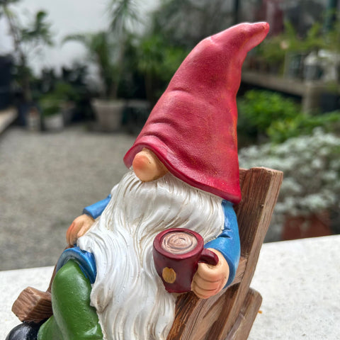 Drinking Coffee Gnome statue figurine creates charming indoor accents.