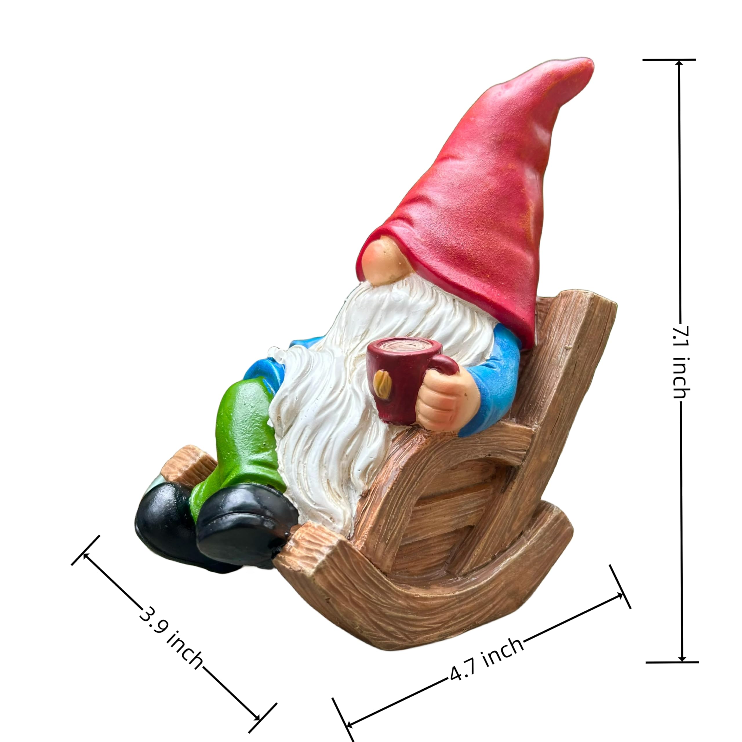 Drinking Coffee Gnome statue indoors brings playful charm to shelves.