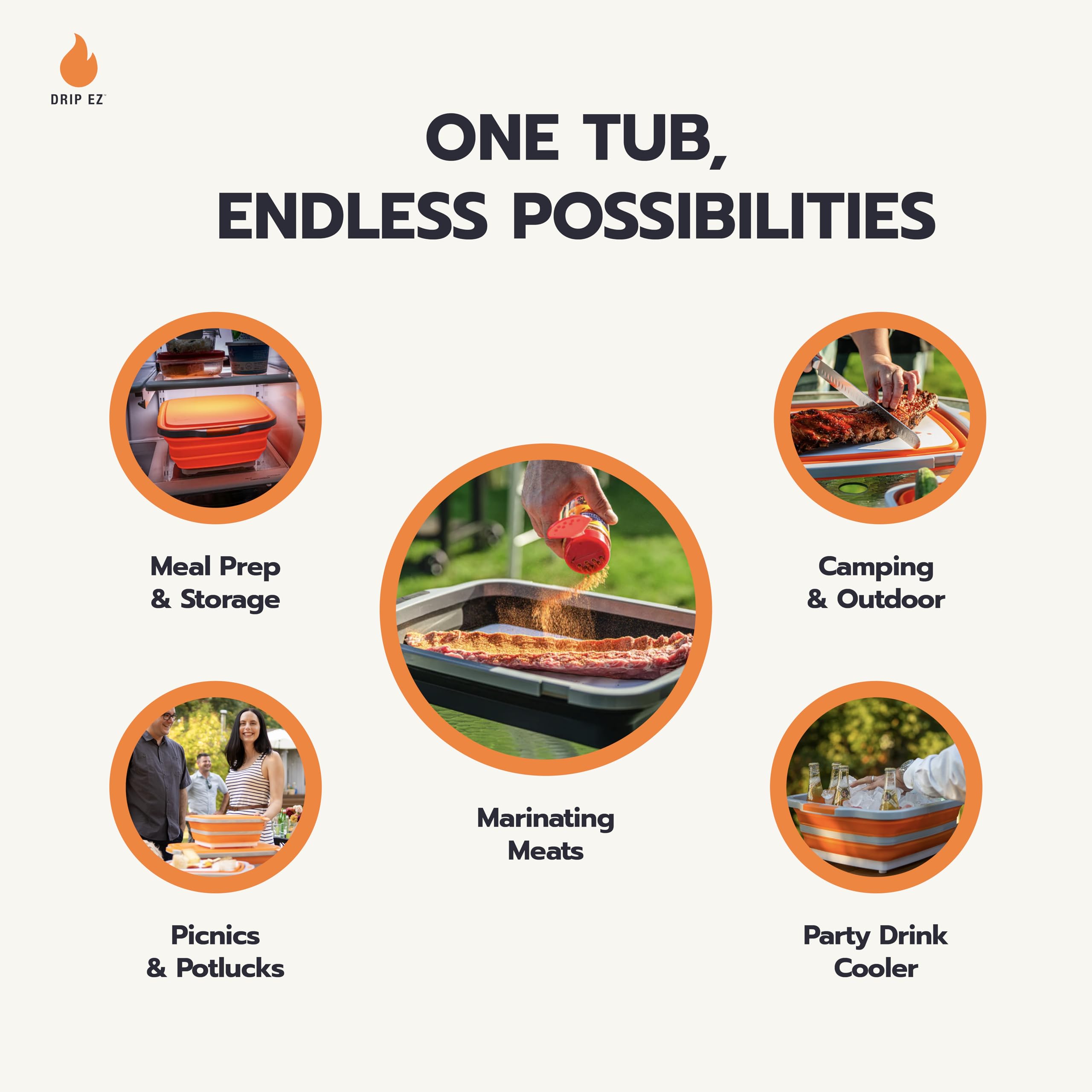 Drip EZ Collapsible BBQ Prep Tub XL for long-term use; BPA-free and dishwasher safe.