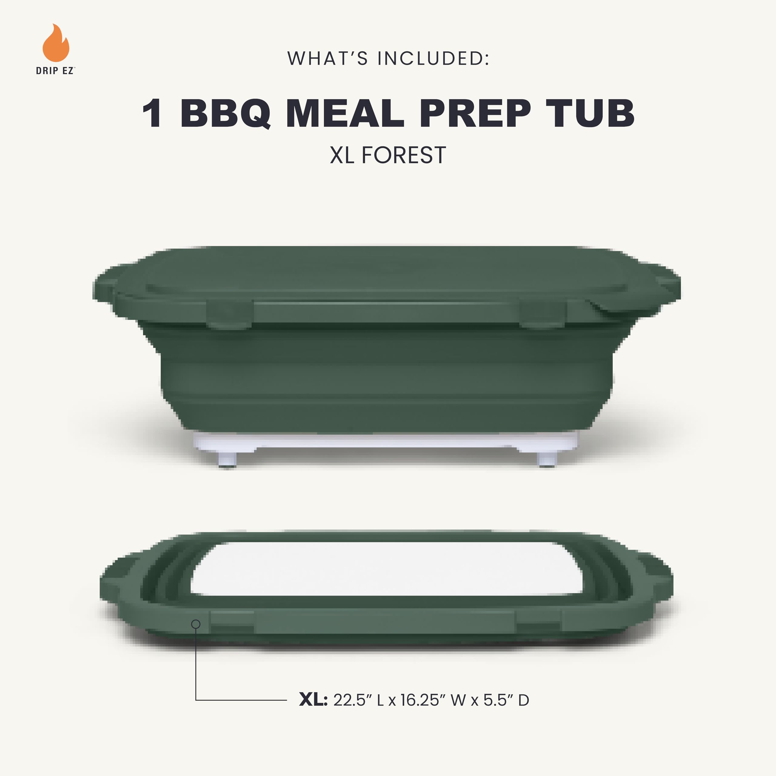 Drip EZ Collapsible BBQ Prep Tub XL with built-in cutting board for efficient prep.