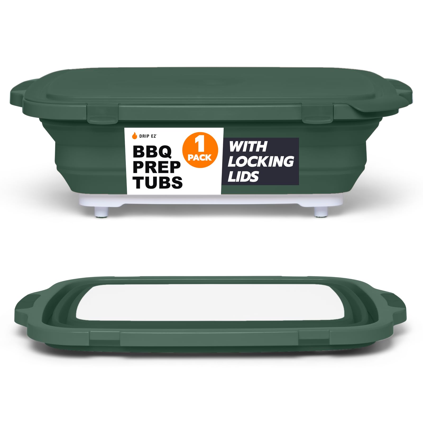 Drip EZ Collapsible BBQ Prep Tub XL in green, closed for compact storage.