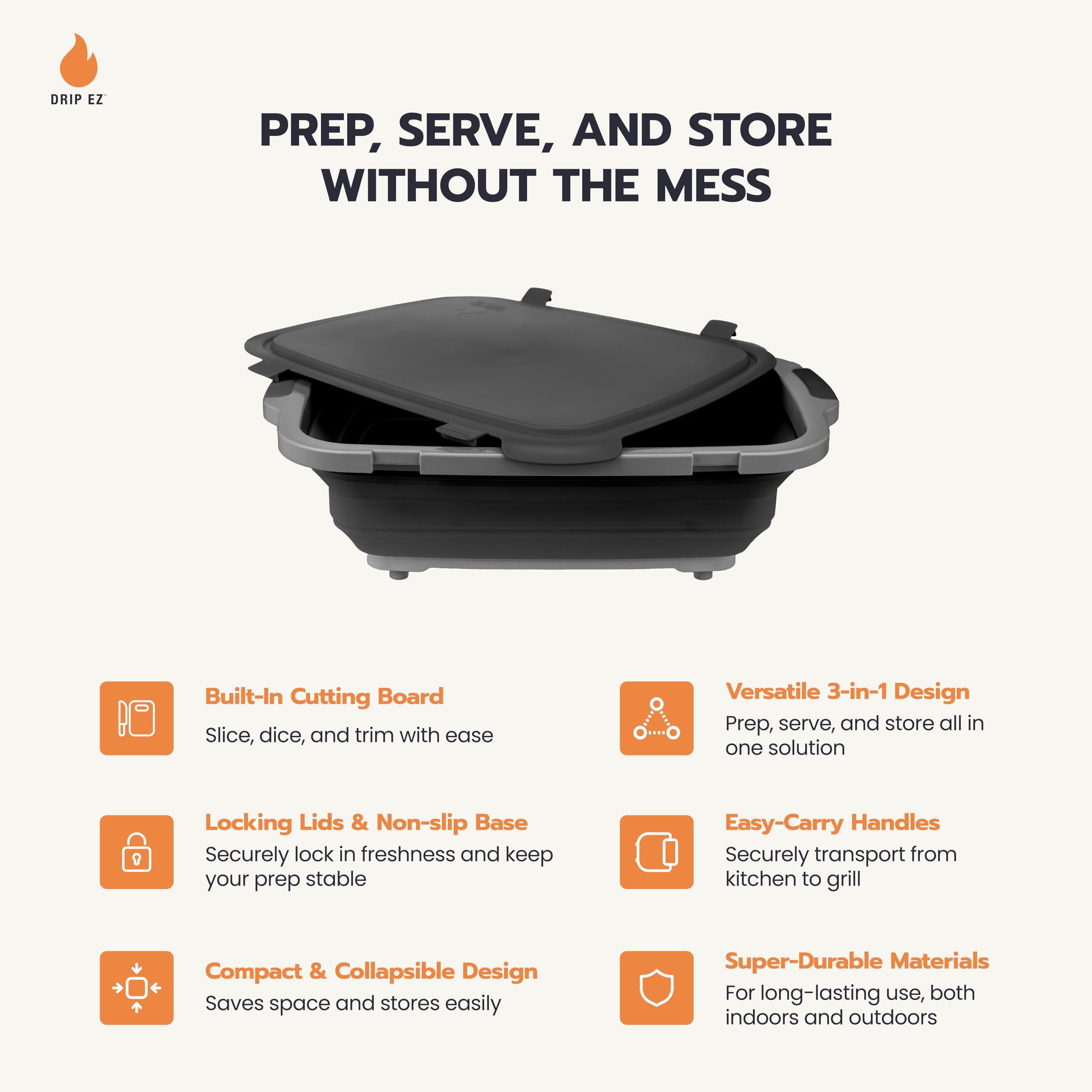 Drip EZ collapsible tub design demonstrates compact storage capability.