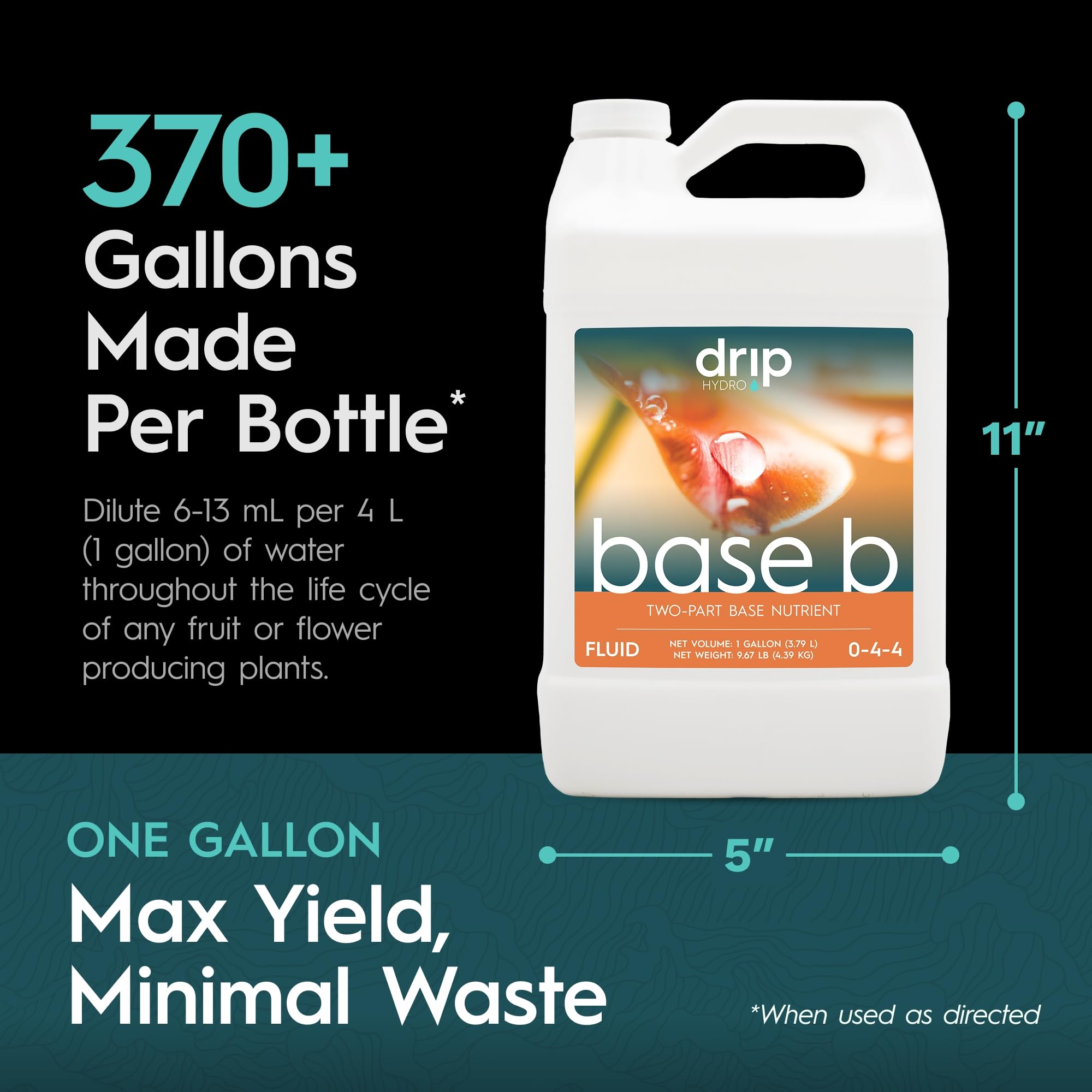 DRIP HYDRO Base B gallon vegetative use demonstrates growth-stage nutrition.