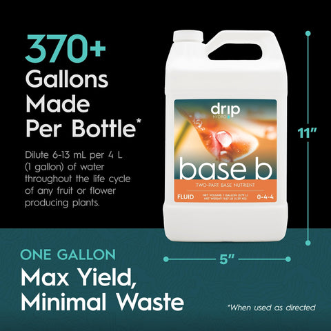 DRIP HYDRO Base B gallon vegetative use demonstrates growth-stage nutrition.