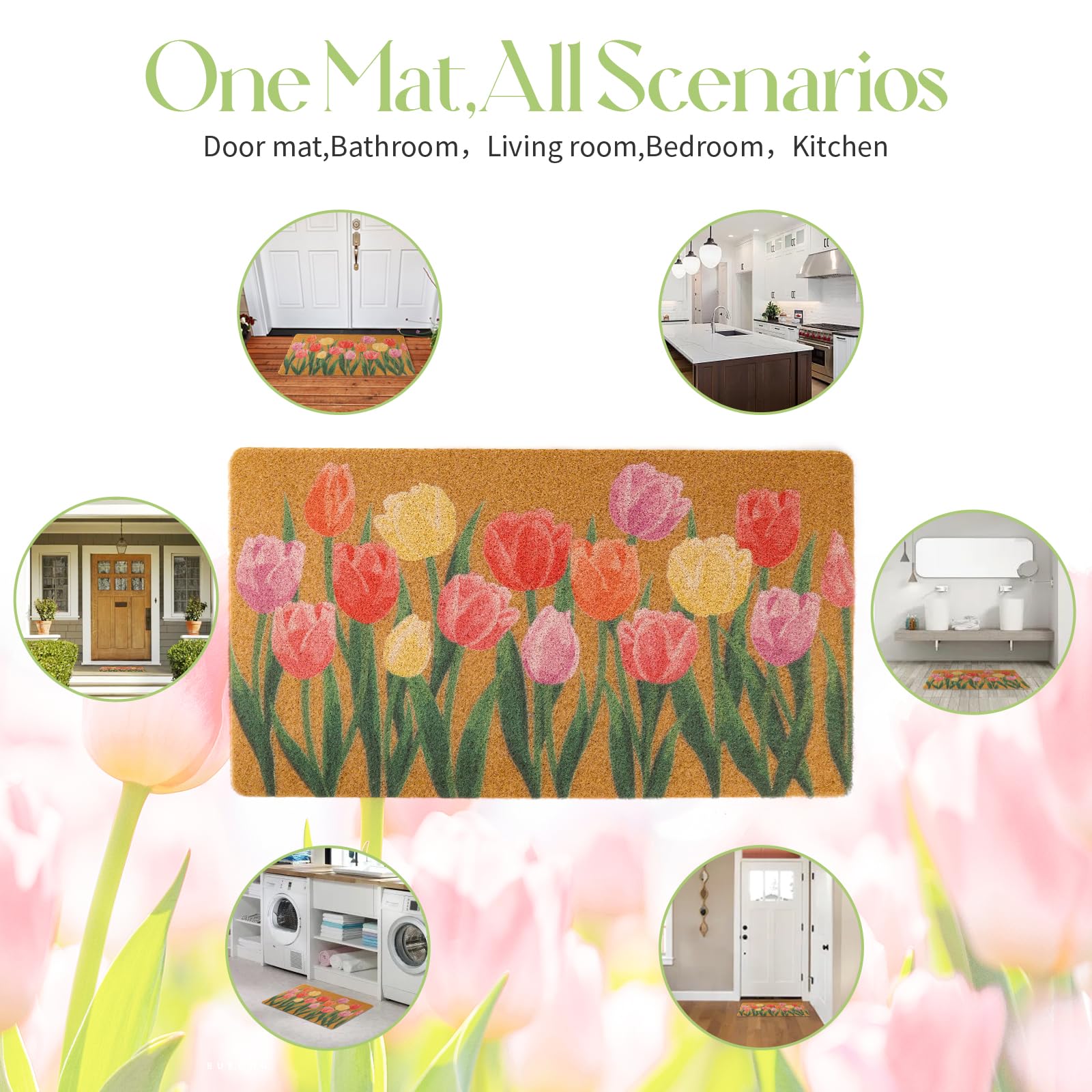 Dripykiaa indoor-outdoor tulip flower doormat for porch, hallway, or living room.