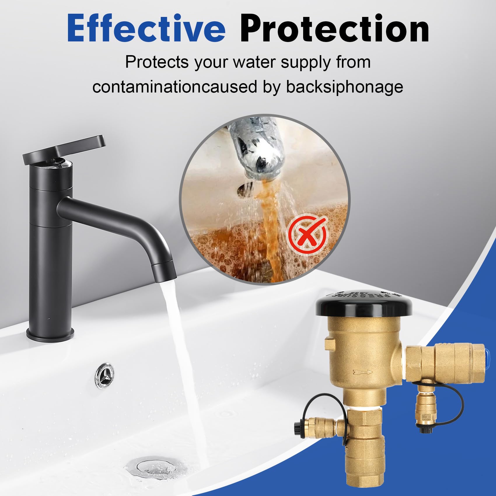 Drizzlen outdoor faucet vacuum breaker installed outdoors for anti-siphon protection