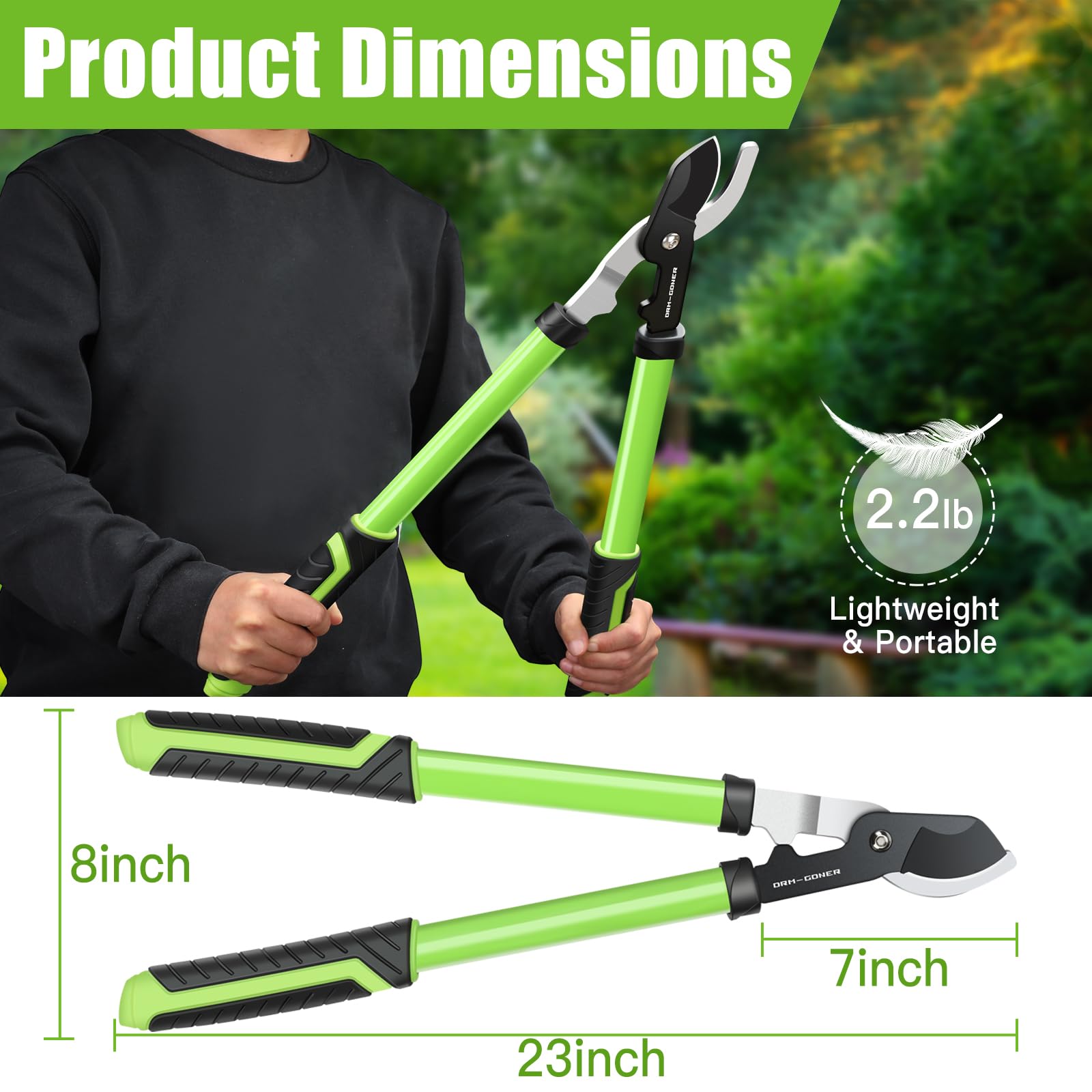 DRM-GDNER loppers cutting a thick 2-inch branch with ease