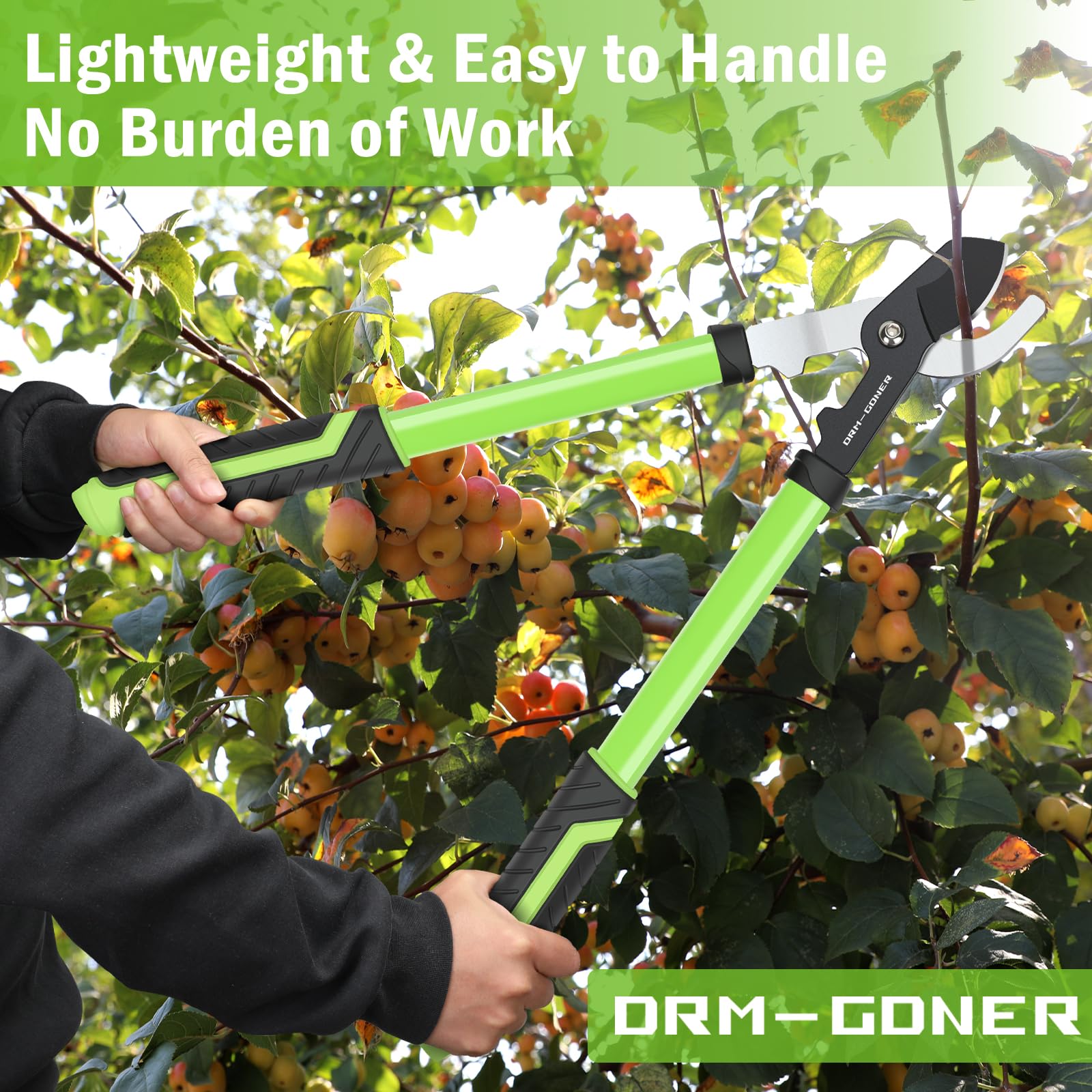 Green/black DRM-GDNER loppers emphasize rugged garden durability