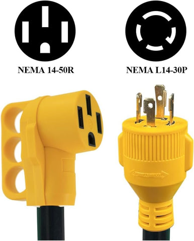 DRM heavy-duty L14-30P to 14-50R adapter withstands outdoor use