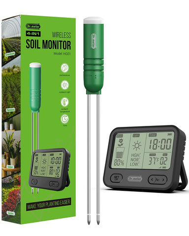 Dr.meter 4in1 soil moisture meter display with ambient readings
