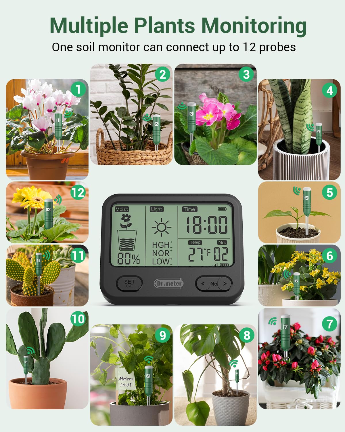 Dr.meter supports up to 12 probes for multiple plants