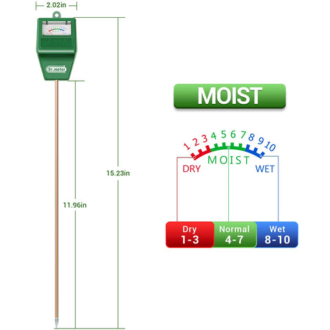 Dr.meter single probe gently measures soil near roots.