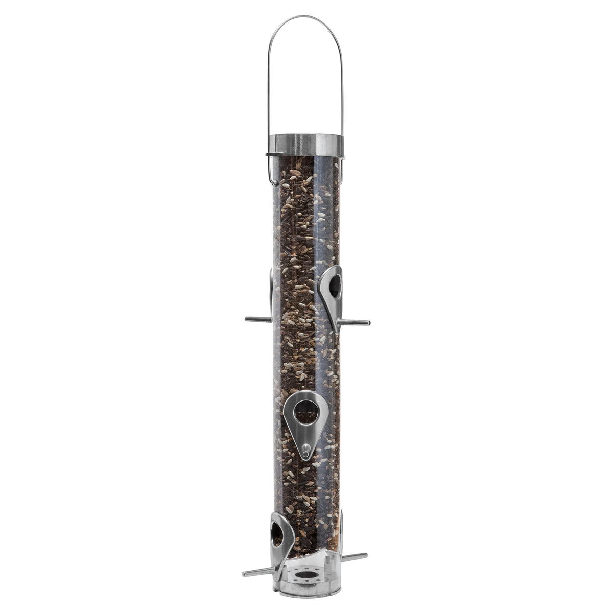 Droll Yankees Classic feeder front view showing six feeding ports for multiple birds.