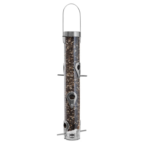 Droll Yankees Classic feeder front view showing six feeding ports for multiple birds.